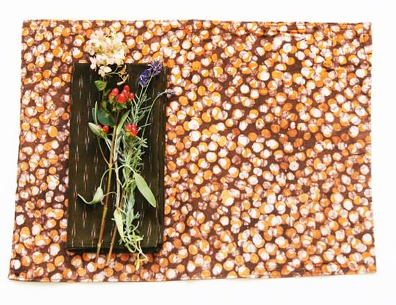 SALE Cotton Cloth Placemat Orange Dot Batik Block Print