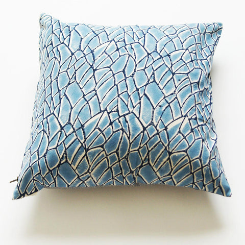 Blue Branch Pattern Block Printed Cotton Square Pillow 20 x 20Blue Branch Pattern Block Printed Cotton Square Pillow 20 x 20