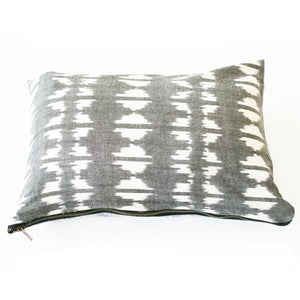 Grey Triangle Cotton Ikat Lumbar Pillow 12 x 18