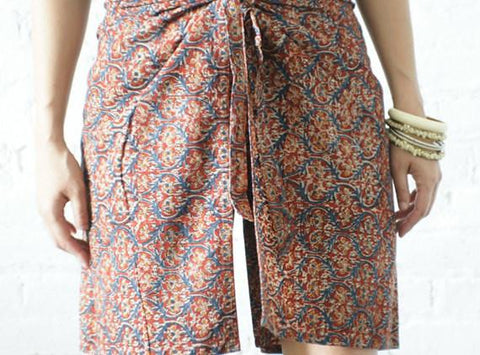 SOLD OUT Hand Blockprinted Vegetable Dyed Blue Red Wrap Shorts