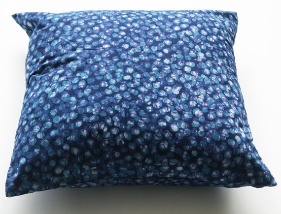 SALE: Decorative Throw Pillow Blue Dot Handprinted Batik Block Print