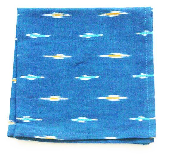 Blue Cloth Cocktail Napkin Handwoven Ikat Dot Set of 4