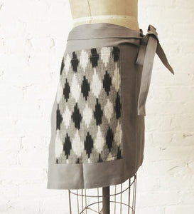 Half Chef Apron Grey with Black Grey Diamond Ikat