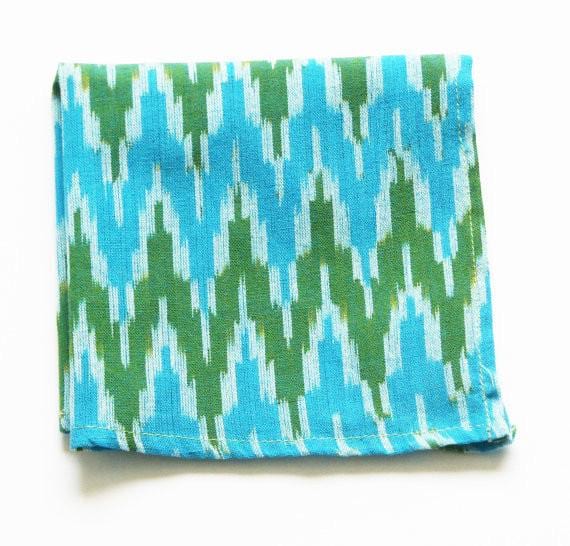 Blue Aqua Green Cocktail Napkin Ikat Zig Zag Set of 4