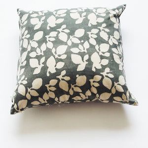 Grey Leaf Cotton Blockprinted Pillow 20 x 20