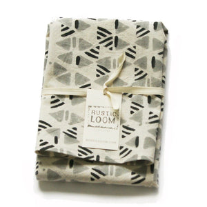 Grey Cotton Kitchen Tea Towel Handprinted Triangle Geo Pattern