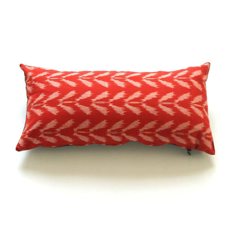 Blood Orange Ikat Tulip Cotton Woven Lumbar Pillow