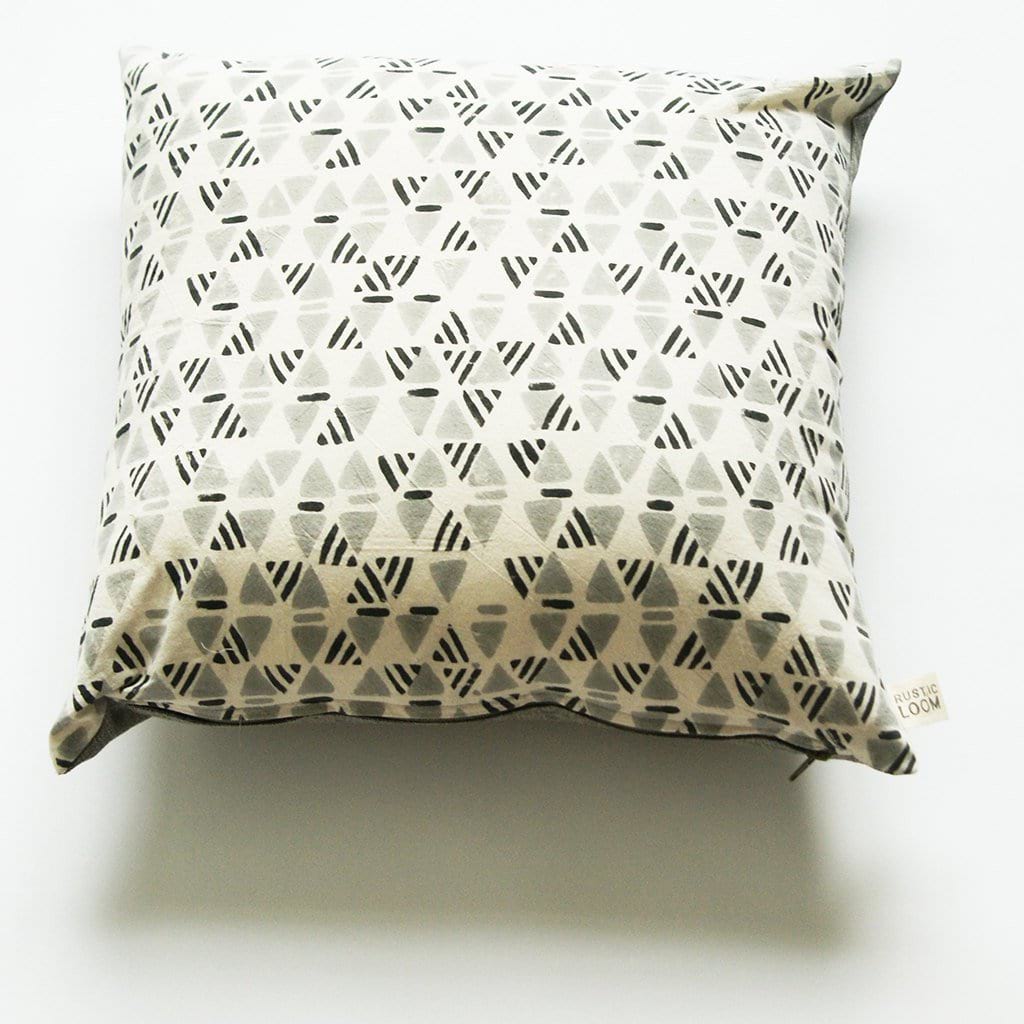 Grey Triangle Cotton Blockprinted Pillow 20 x 20