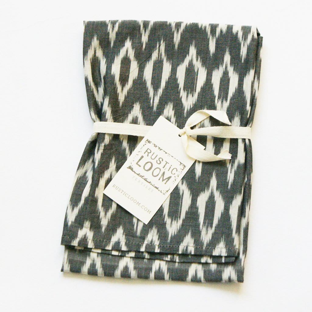 Grey Oval Kitchen Tea Towel Cotton Handwoven Ikat