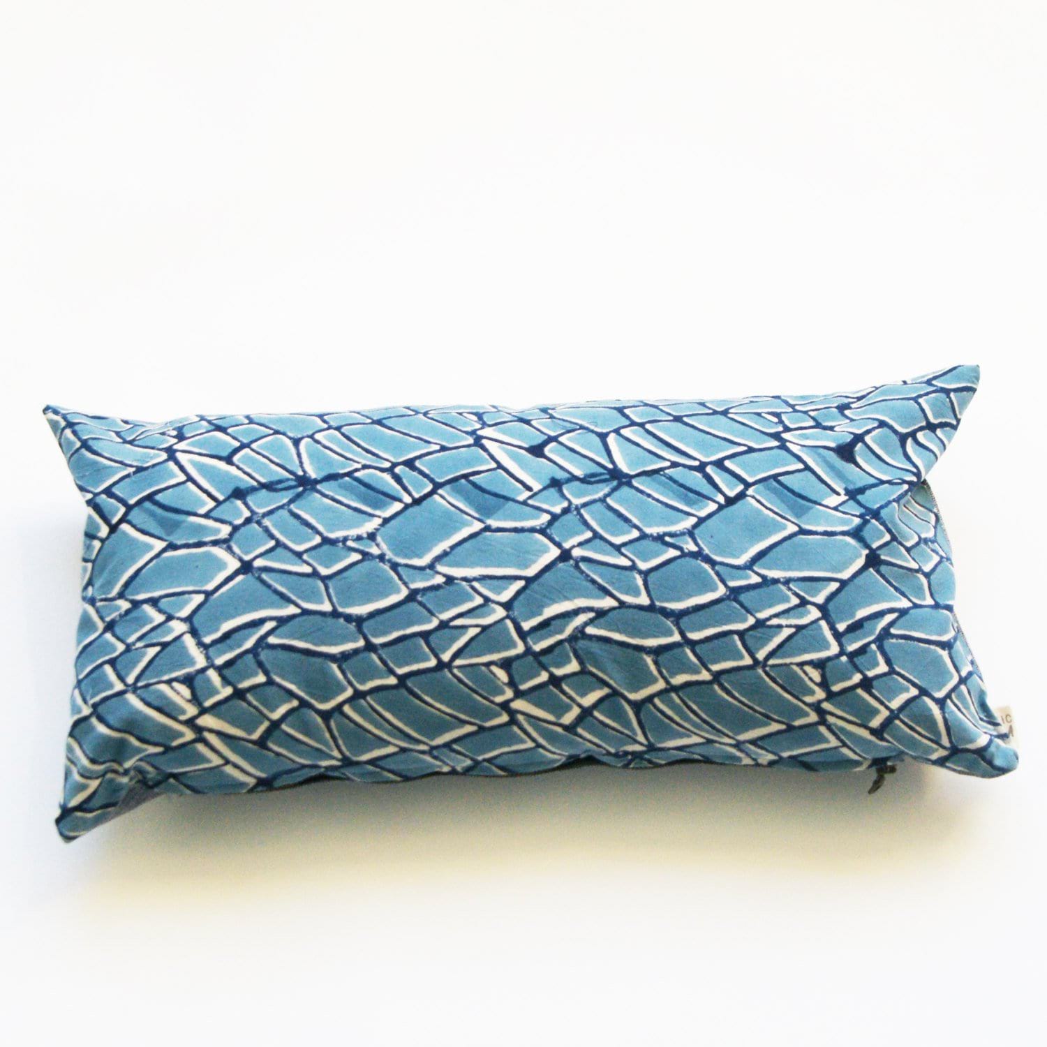 Blue Branch Pattern Block Printed- Cotton Lumbar Pillow 12x24