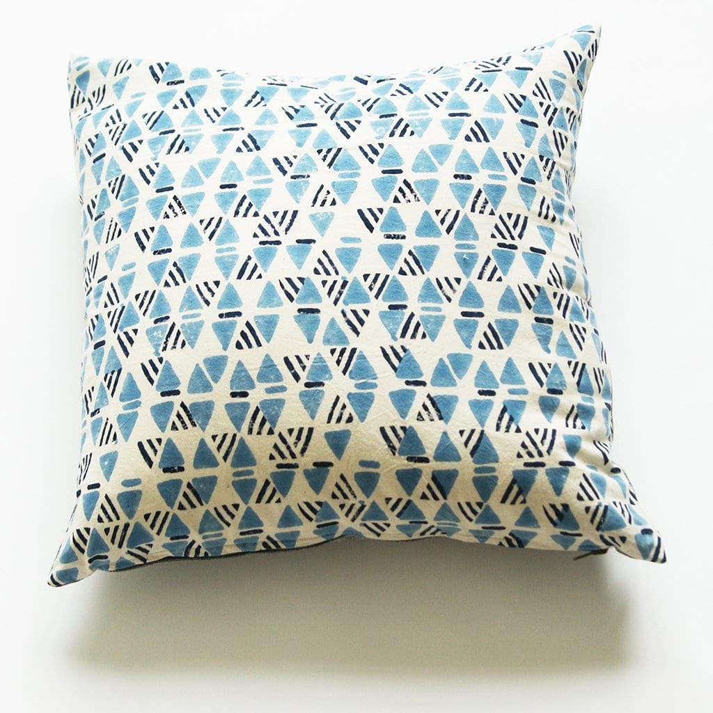 Indigo Blue Geometric Print Square Pillow Hand Block Printed