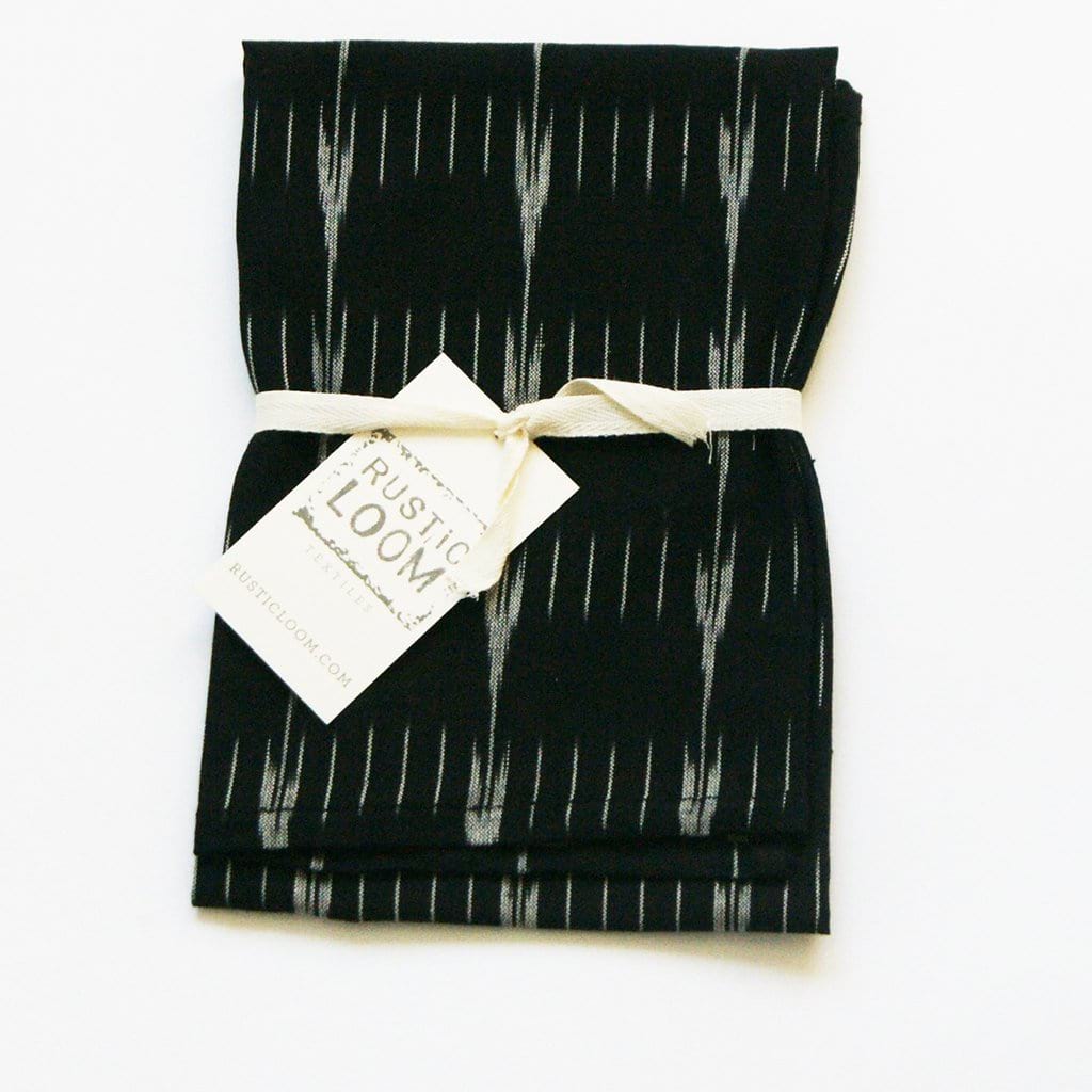 Black Grey Kitchen Tea Towel Handwoven Cotton Ikat Arrow Stripe