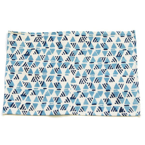 Blue White Handprinted Placemat Set Geometric Print