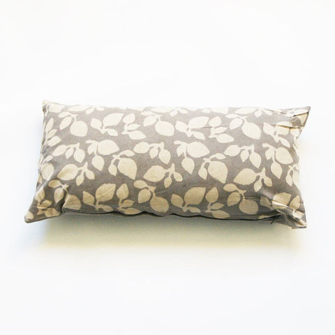 Grey Leaf Cotton Blockprinted Lumbar Pillow 12 x 24