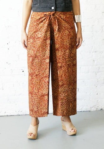 SOLD OUT:  Flowy Pants Cotton Floral Vine Wrap Vegetable Dye Hand Block Printed