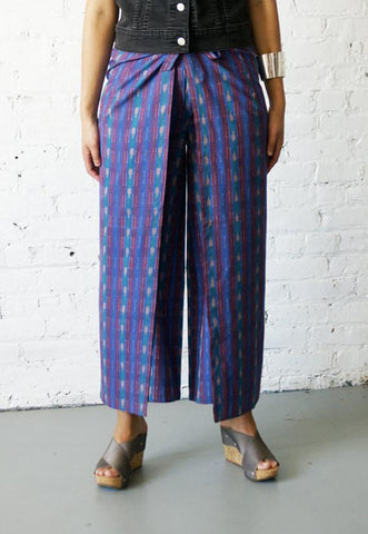 Palazzo Cotton Handwoven Cobalt Blue Stripe Ikat Wrap Pants