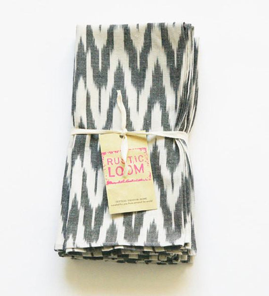 Handwoven Cotton Cloth Napkin Grey Ikat Zig Zag Set of 4