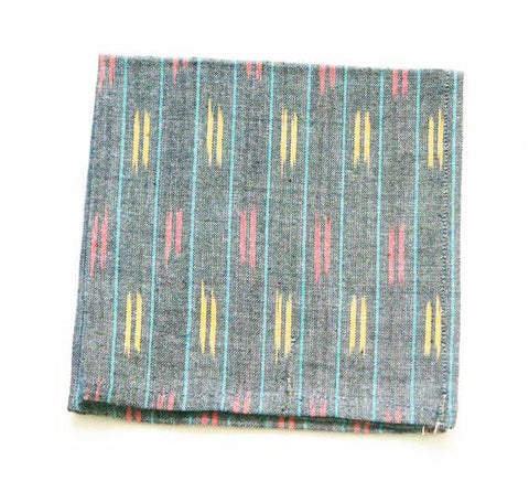 SOLD OUT Handwoven Cotton Cocktail Napkin Grey Ikat Dash Stripe Set of 2