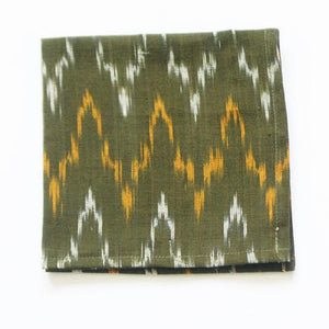 Olive Green Cotton Cloth Cocktail Napkin Set Ikat Zig Zag - 1 single napkin