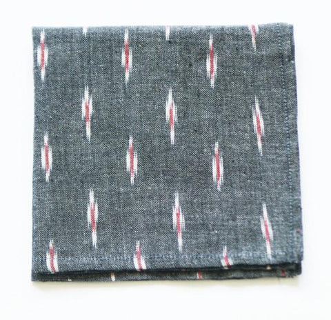 SOLD OUT Handwoven Cotton Cocktail Napkin Grey Red Ikat Zig Dash Set of 3