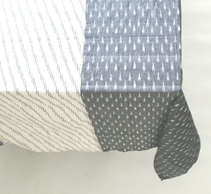 SOLD OUT: Grey White Stripe Cotton Tablecloth - Handwoven Ikat Cotton