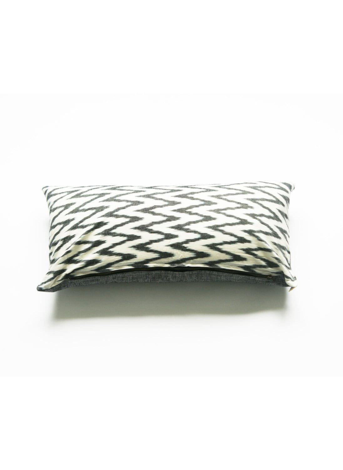 Grey Chevron Cotton Ikat Woven Lumbar Pillow 12 x 24