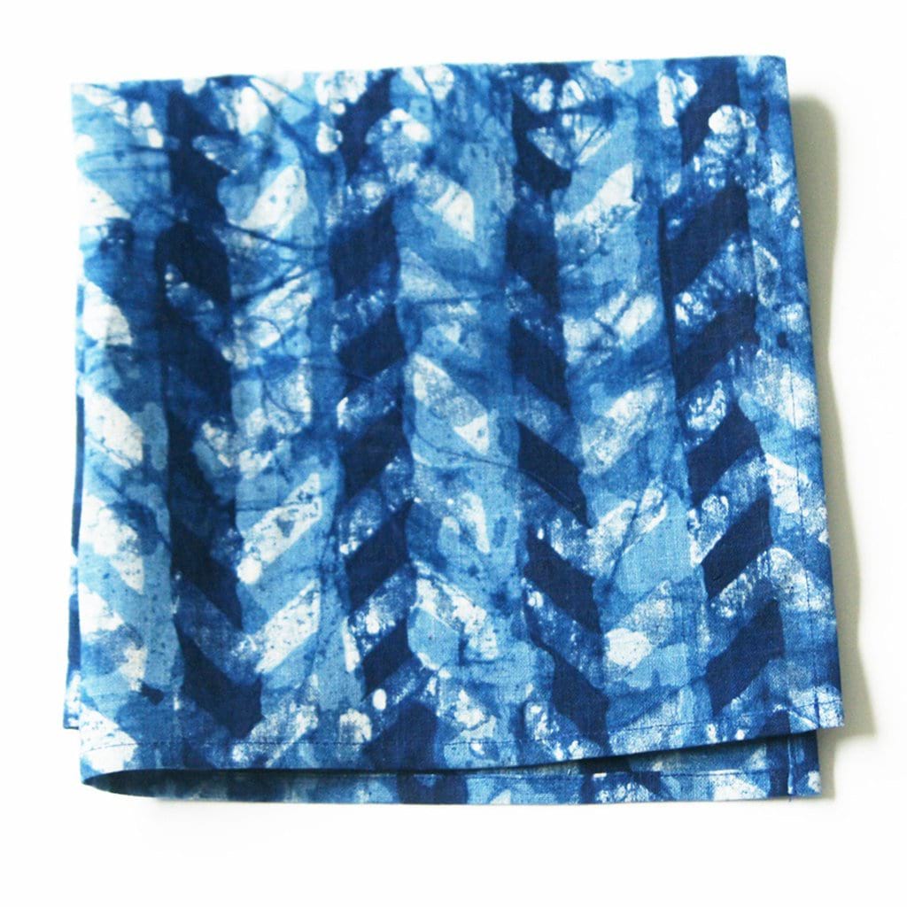 Indigo Blue Linen Napkin Set Chevron Hand Batik Block Printed