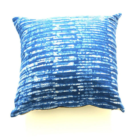 Linen Pillow Cover Indigo Blue Stripe Batik Blockprinted