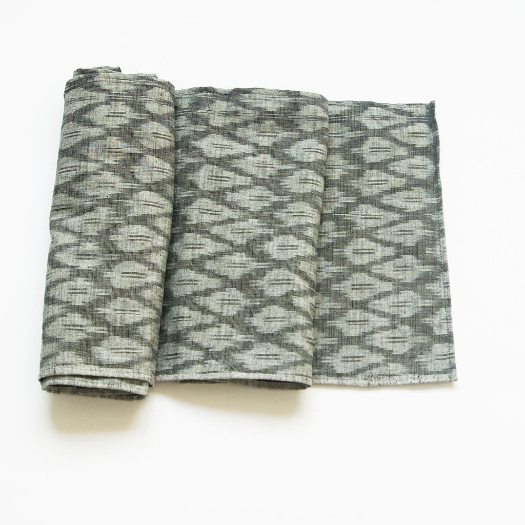 SOLD OUT Grey Table Runner Ogee Pattern Handwoven Cotton Ikat
