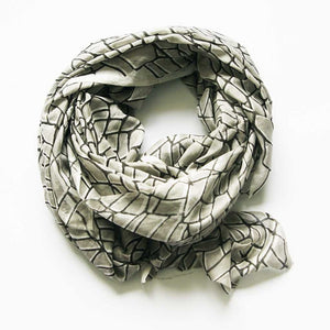 Large Silk Modal Scarf Hand Block Grey Print