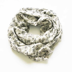 Silk Modal Large Scarf Grey Geometric Hand Block Print