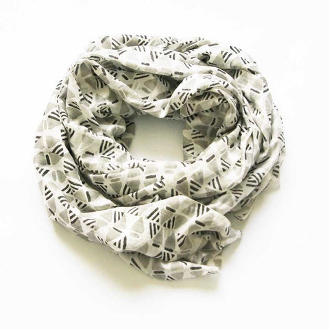 Silk Modal Large Scarf Grey Geometric Hand Block Print