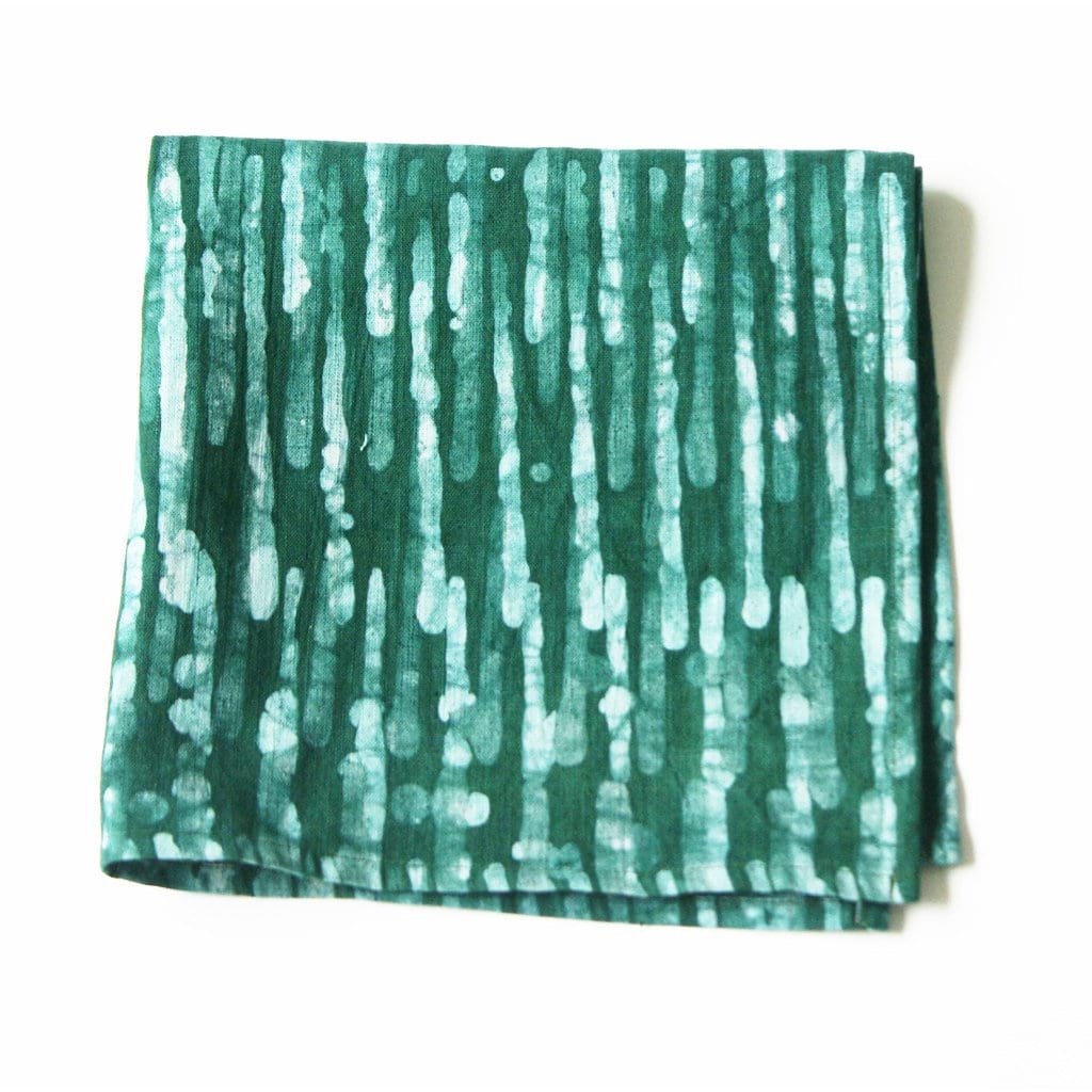 Emerald Green Linen Cloth Dinner Napkin Set  Thin Stripe Hand Batik Block Printed