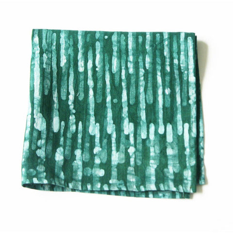 Emerald Green Linen Cloth Dinner Napkin Set  Thin Stripe Hand Batik Block Printed