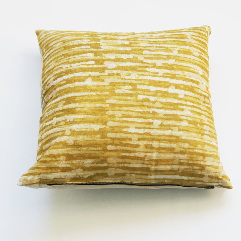 Maize Yellow Linen Thin Stripe Batik Blockprinted Pillow 20 x 20 Square