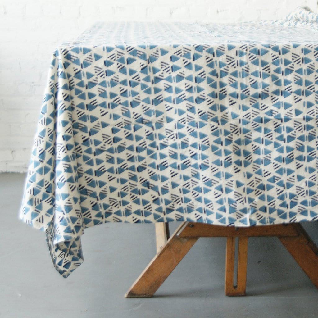 Cotton Block Print Tablecloth Indigo Blue Triangle ...