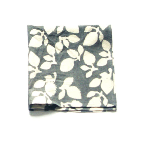 Grey Leaf Cotton Block Print Dinner Napkin Set of 4