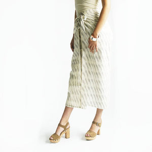 Wide Leg Cotton White Grey Stripe Ikat Wrap Palazzo Pants